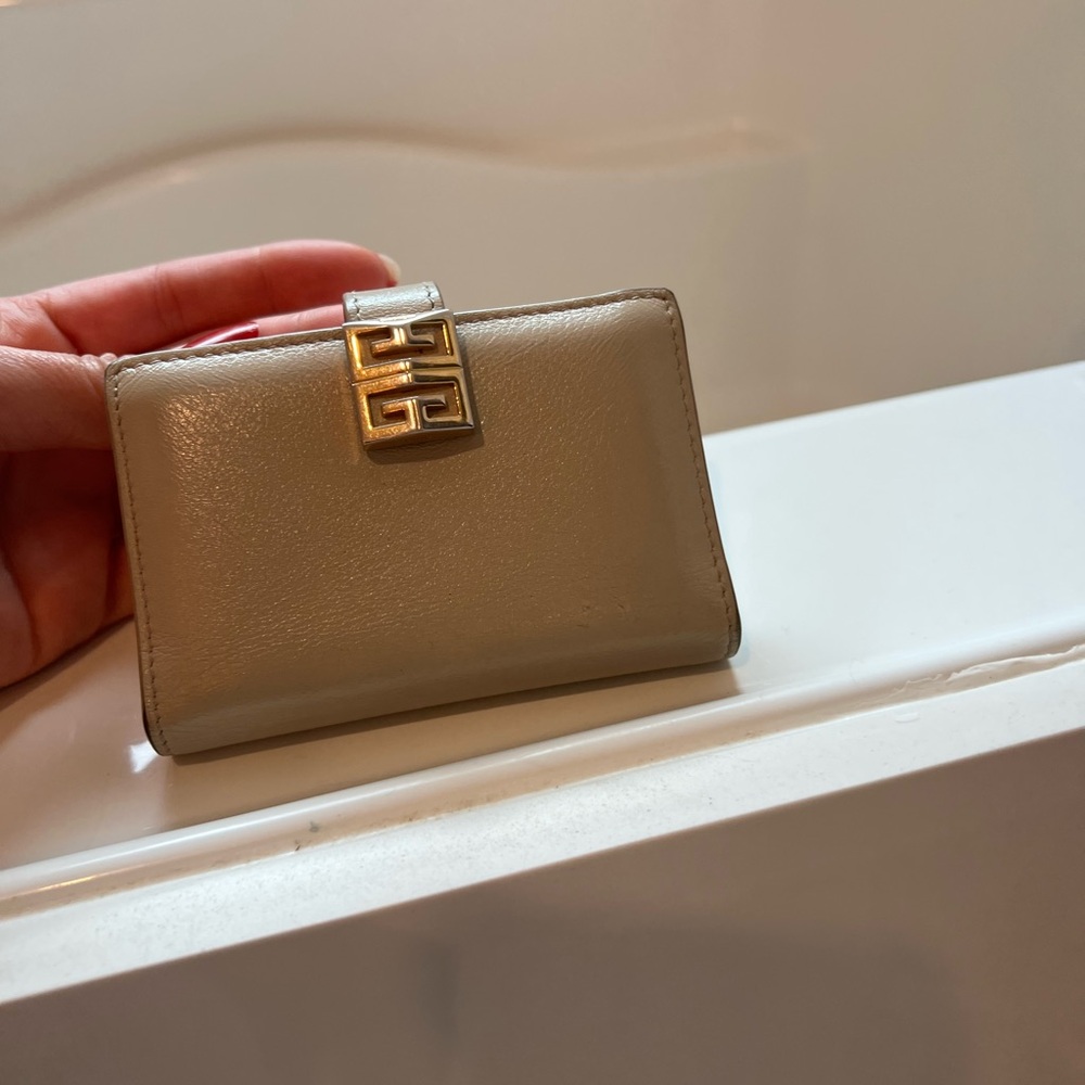 Givenchy Beige Leather Card Holder with Gold Accent